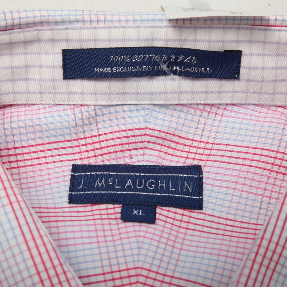 J McLaughlin Shirt Mens XL Red Blue Pink Mini Check Plaid Button Up Cotton Dress - Picture 4 of 11